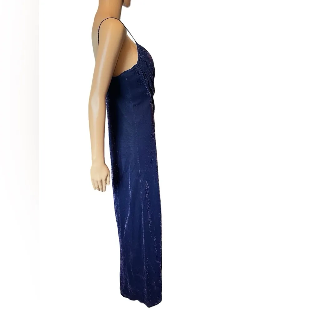 Jeffrey & Dara Vintage 90s Indigo Ultra Sparkly Twist Front Maxi Evening Dress - Image 5