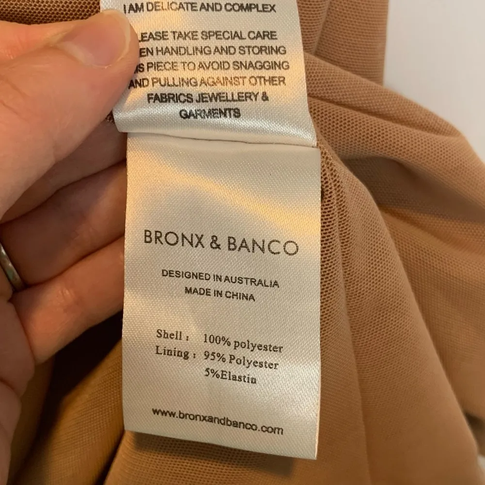 Bronx and Banco One Shoulder Mesh Mini Dress Golden Tan - Image 4