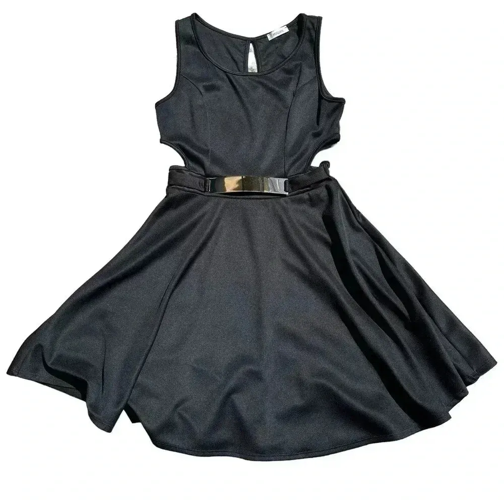 Persaya Black Sleeveless‎ Side Cut-out Fit and Flare USA made Dress Medium - Image 3