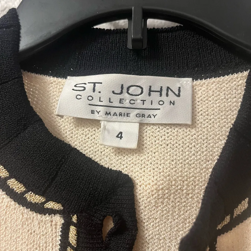 St. John Collection Knit Skirt Suit Set Cream Black Trim Size 4 NWOT - Image 4