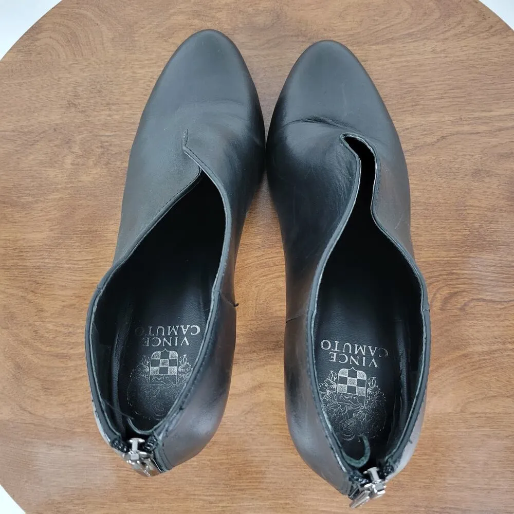 Vince Camuto Vyammi Womens Ankle Bootie Size 9.5 Black V-cut Leather Heeled Boot - Image 5