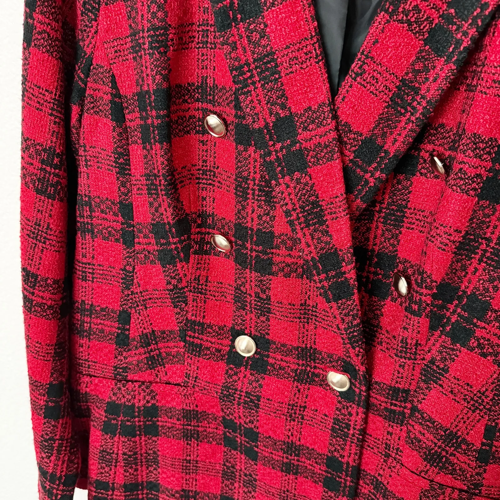 [Charter Club] Red Black Tartan Plaid Double Breasted Blazer Jacket Holiday 10 - Image 13