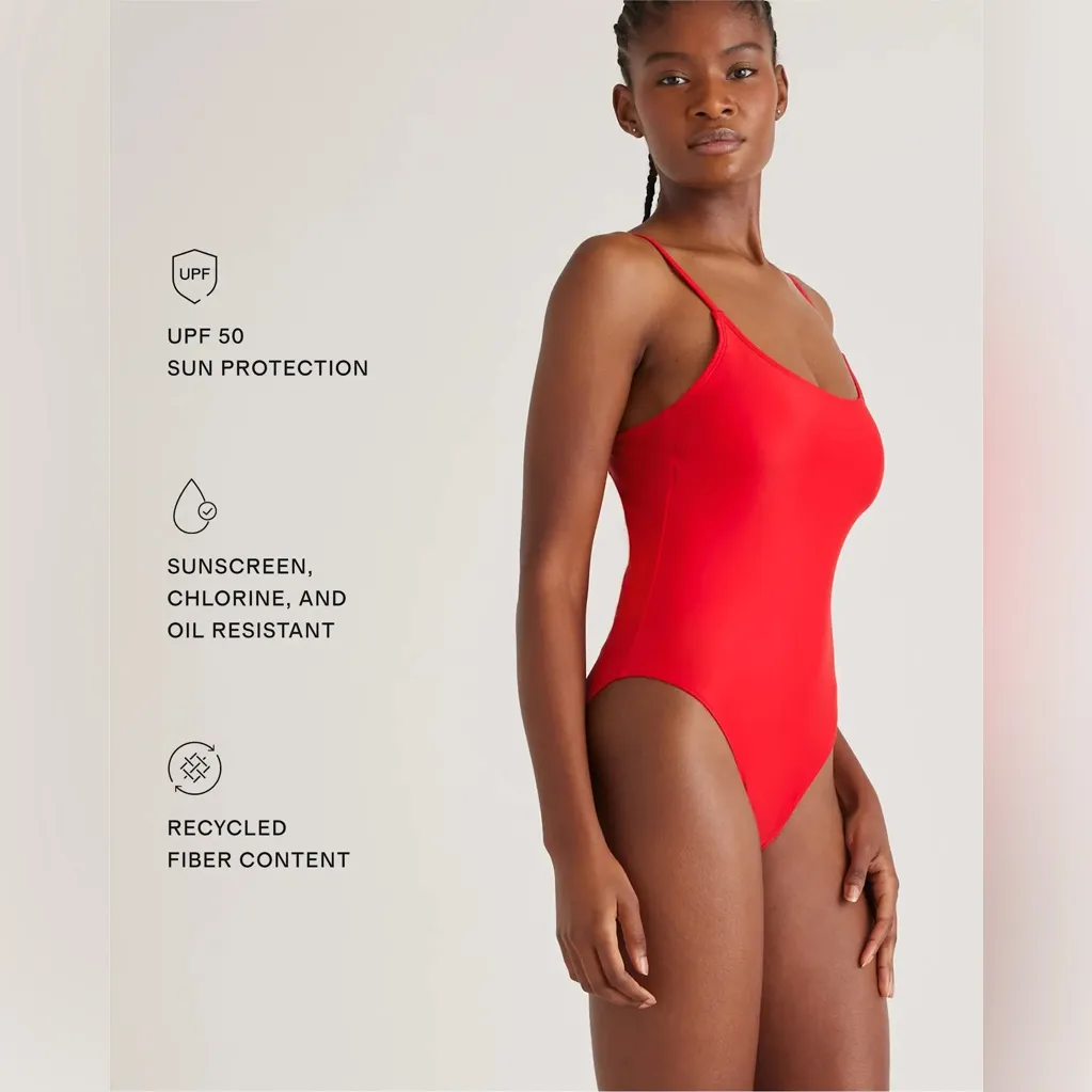 NWOT Quince Italian Cami One-Piece Swimsuit – Red, Size M - Image 3