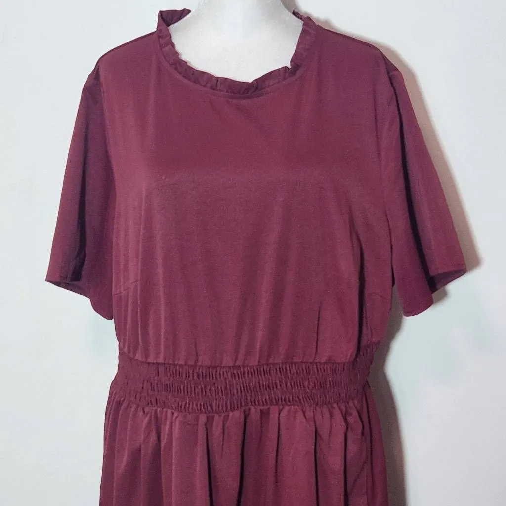 Bloomchic Oxblood Tiered Midi Dress Size 14/16 Burgundy Wedding Guest Dress Red Size L - Image 3