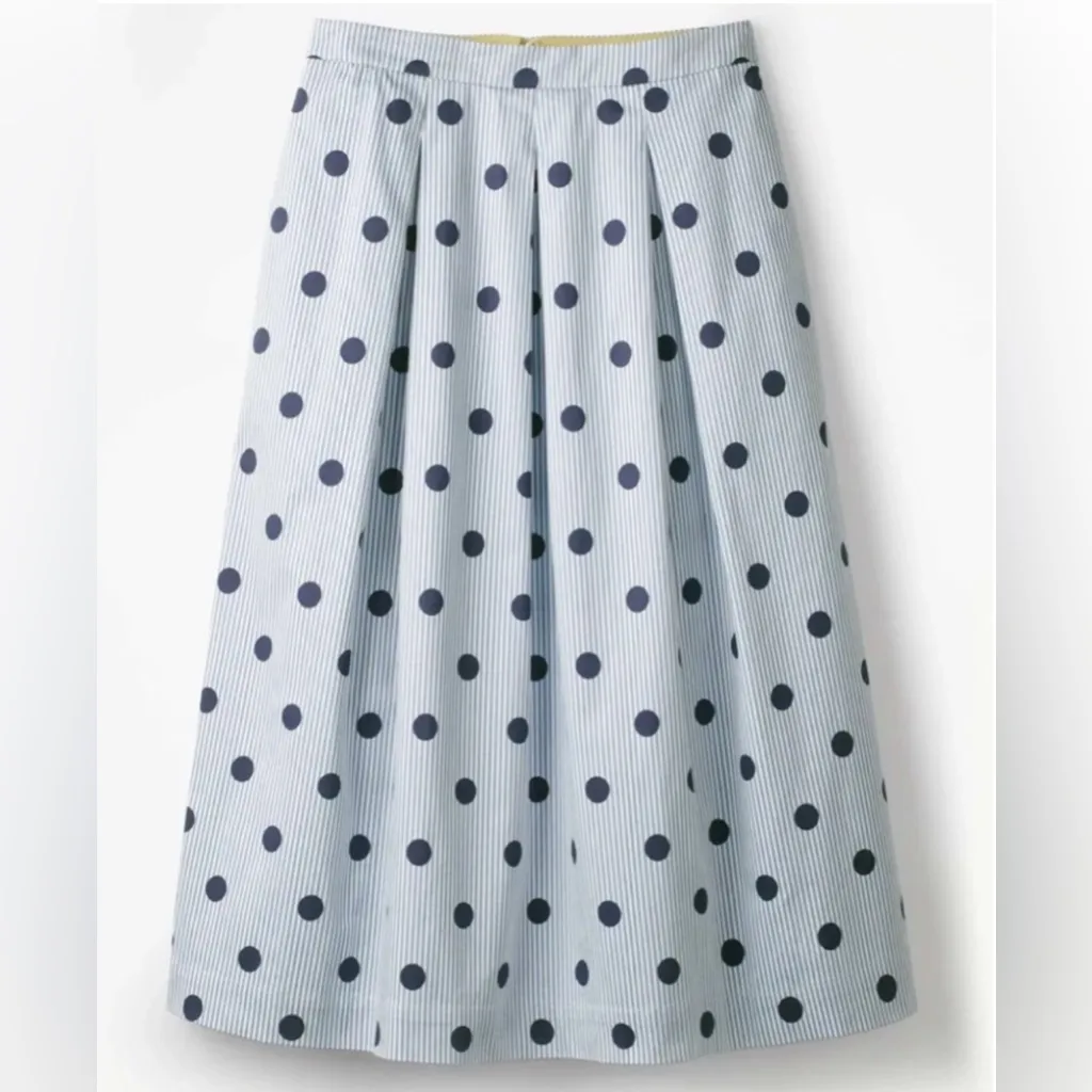 Boden Lola Hazy Sky Spot On Pleated Midi Skirt Blue White Stripe Polka Dot Sz 18 - Image 2