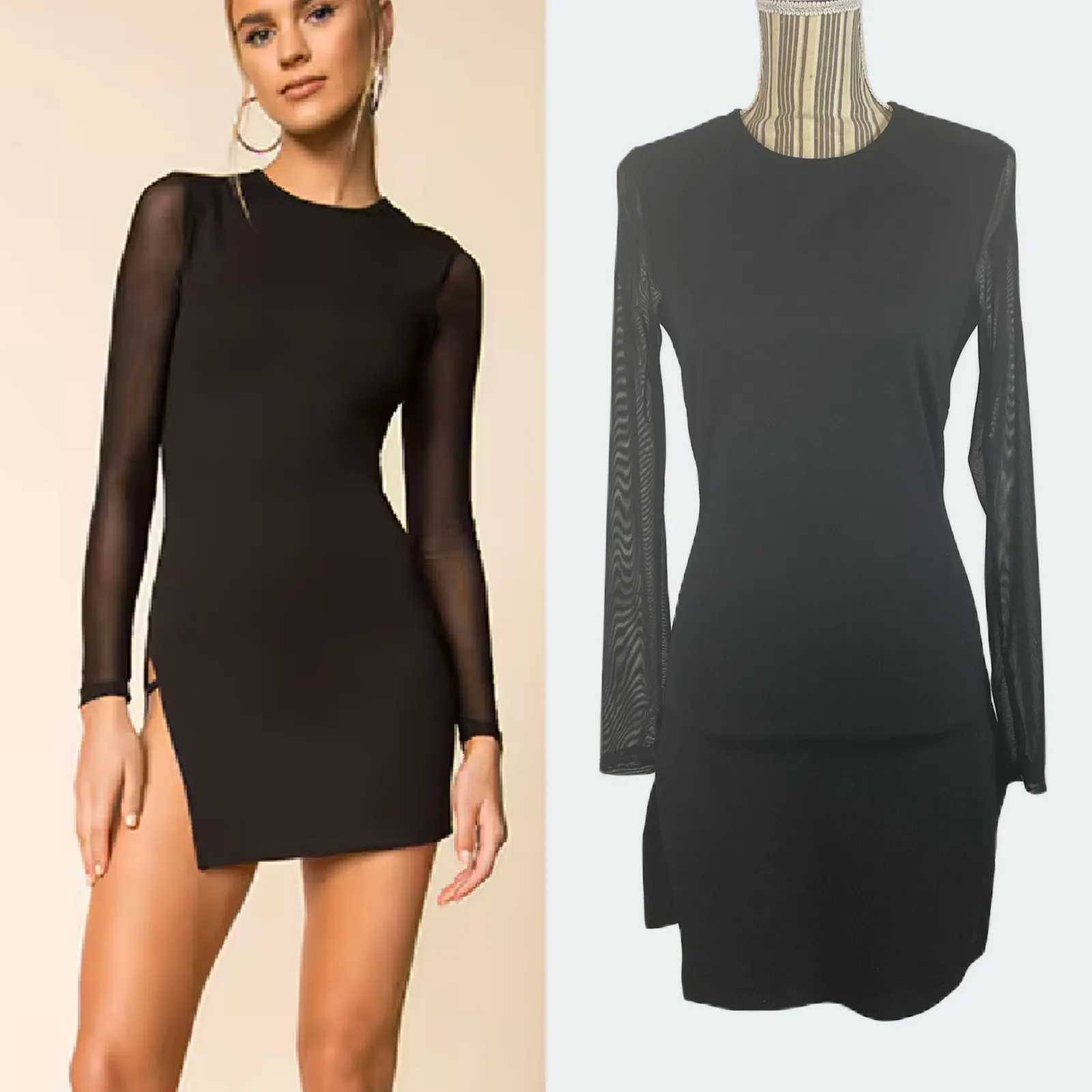 Revolve Superdown Nia Black Bodycon Dress Sheer Sleeves Size Medium - Image 2
