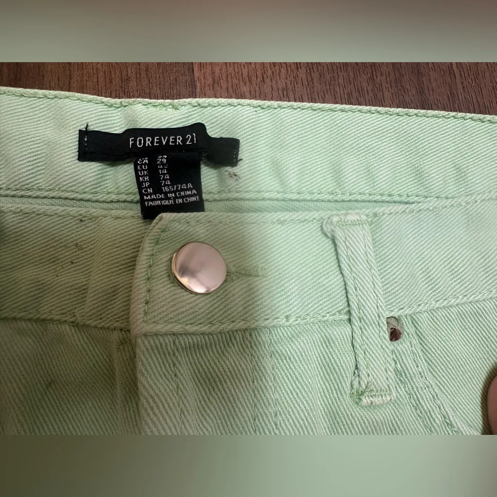 Forever 21 Green Distressed Jean Shorts - Image 2