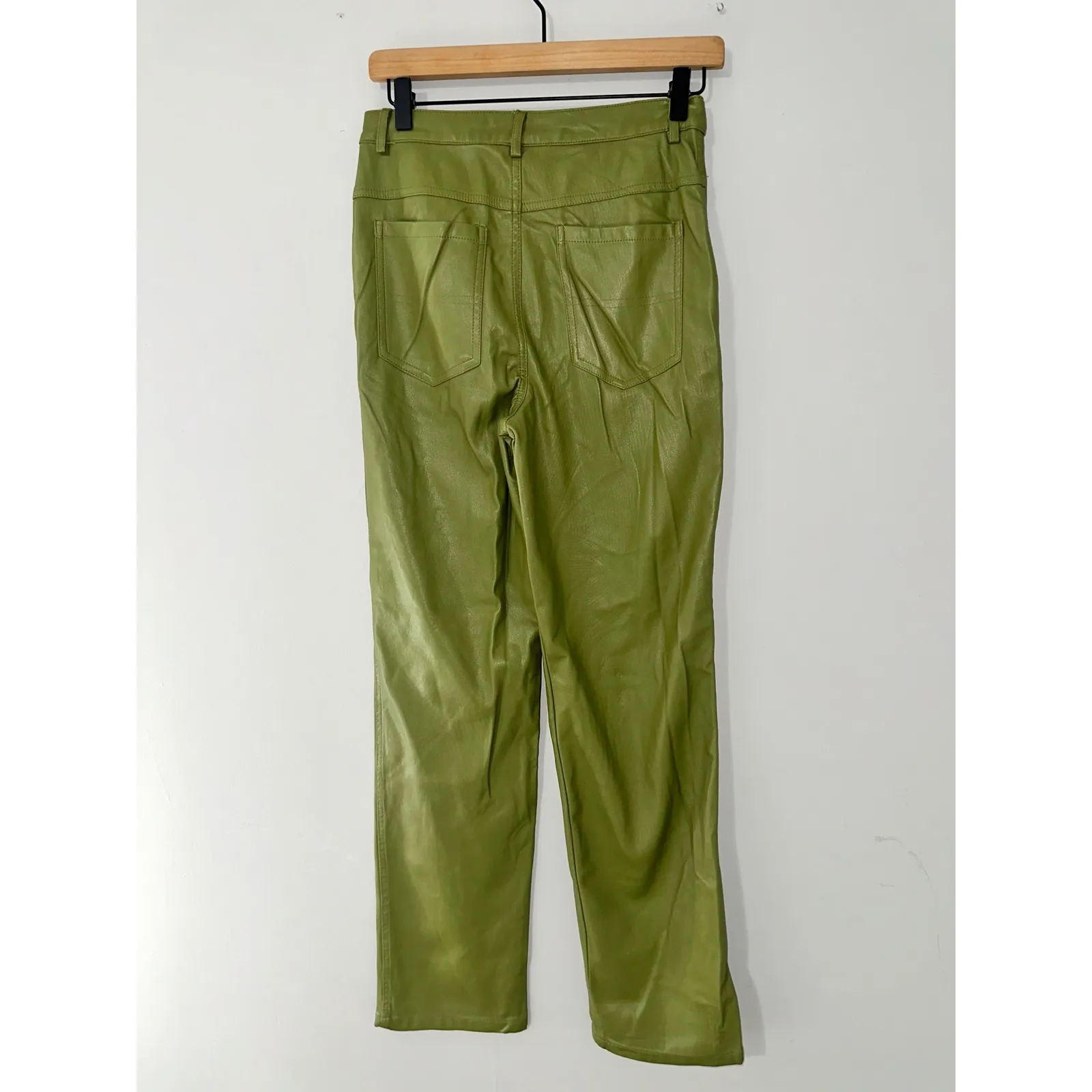 En Saison Faux Leather Pants‎ Women's Size S Green Olive Straight Leg - Image 5