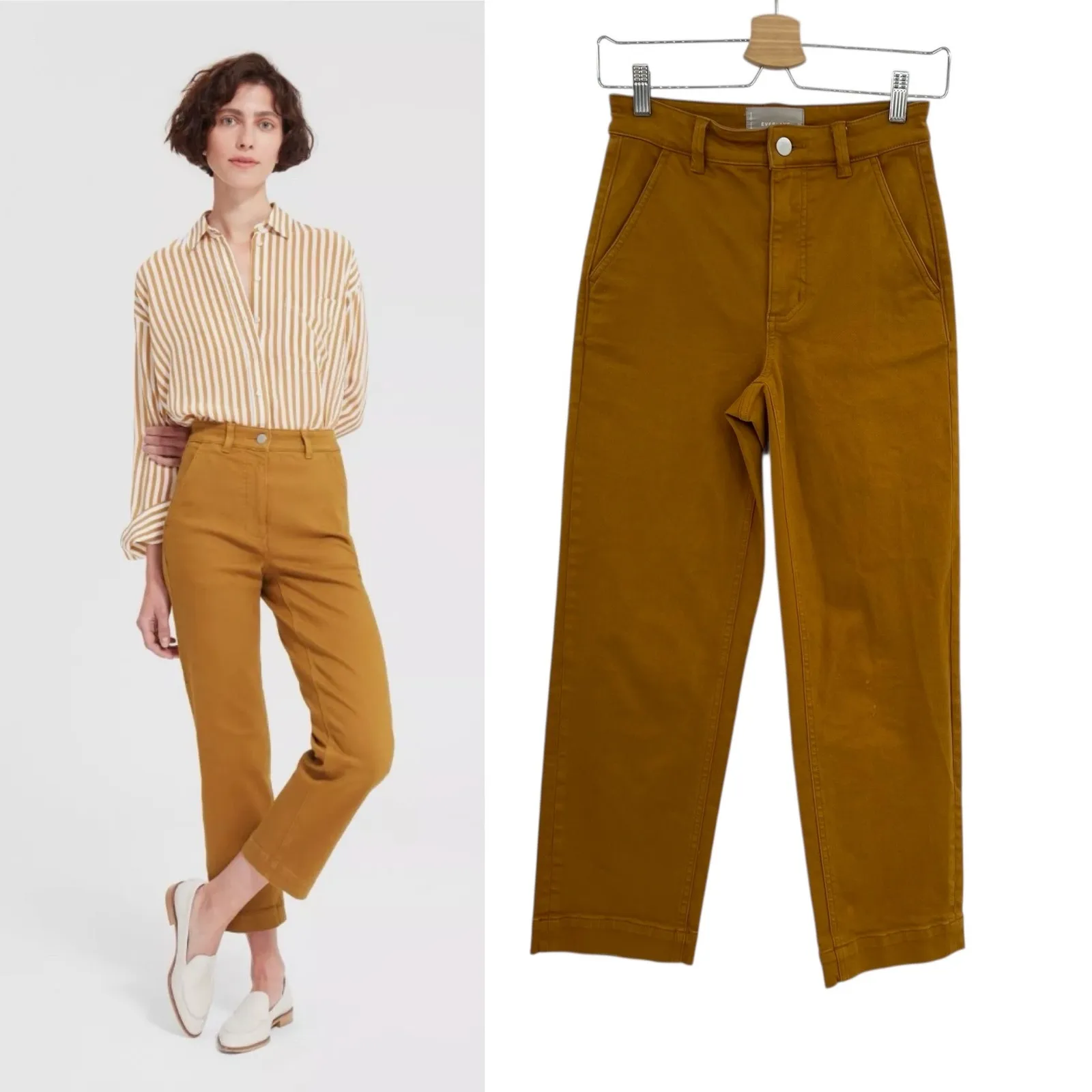 Everlane The Straight Leg Crop Pants‎ Cotton Golden Brown Yellow Size 00 - Image 2