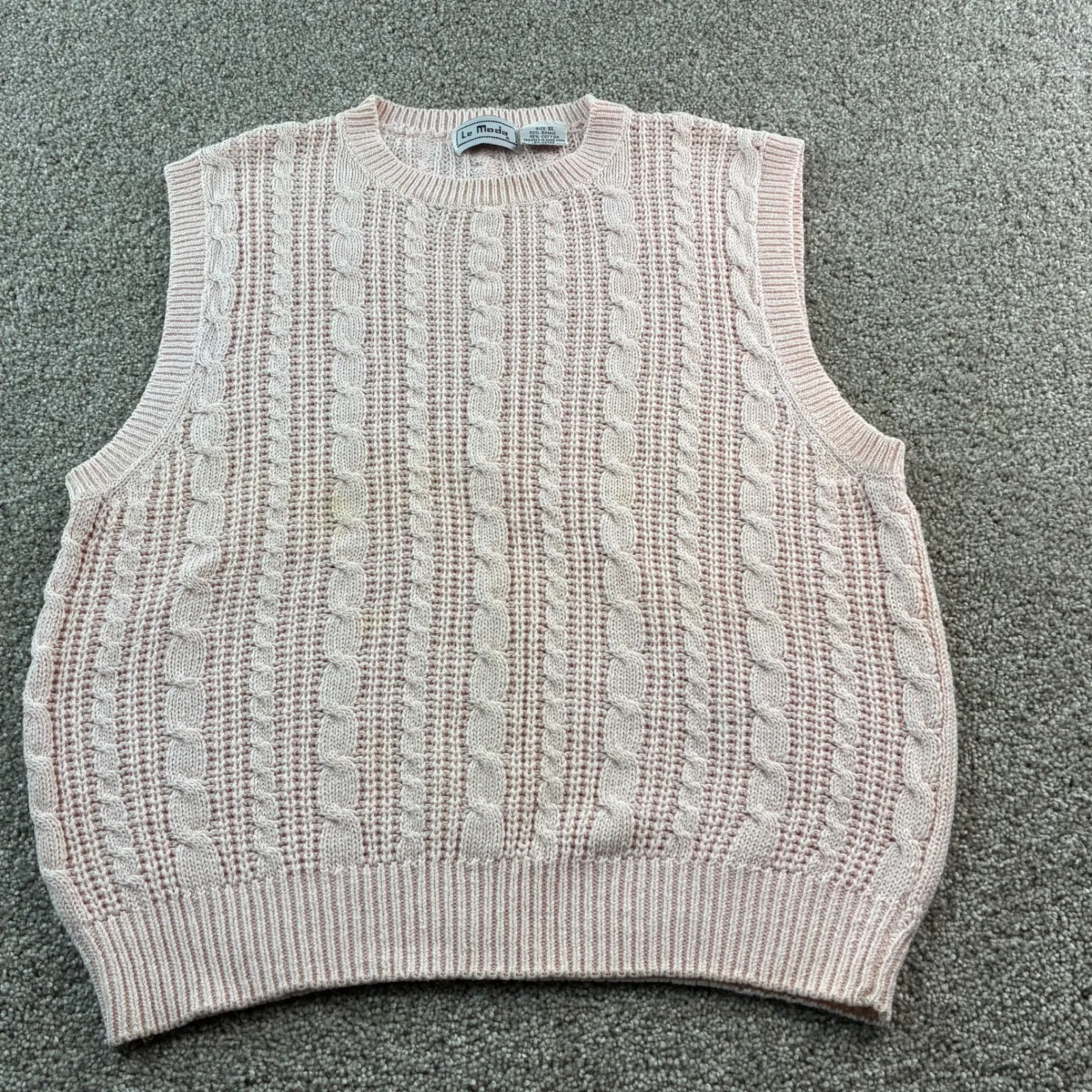 Le‎ Moda Vintage Pink Cable Knit Cotton Blend Sweater Vest Womens XL Retro 80's - Image 8