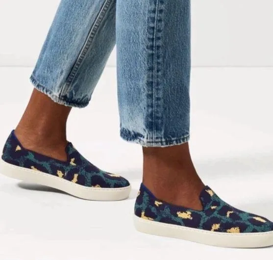 Rothy's Slip On Blue Spot Leopard Cheetah Print Sneakers Navy size 5 - Image 1