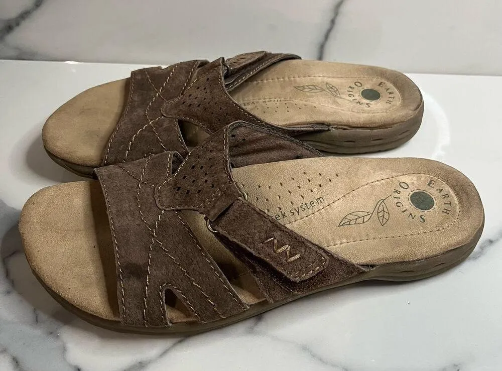 Earth Origins | Brown Leather Hook & Loop Comfort Slides Shelby Sandals Sz 9 - Image 3