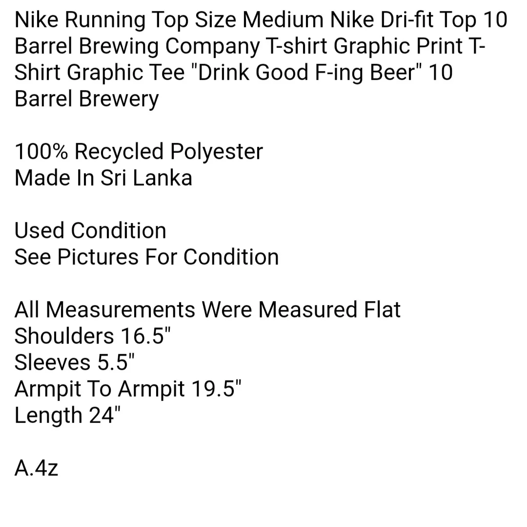  Running Top Size Medium Nike Dri-fit Top 10 Barrel Brewing Company T-shirt Graphic Print T-Shirt Graphic Tee - Image 6