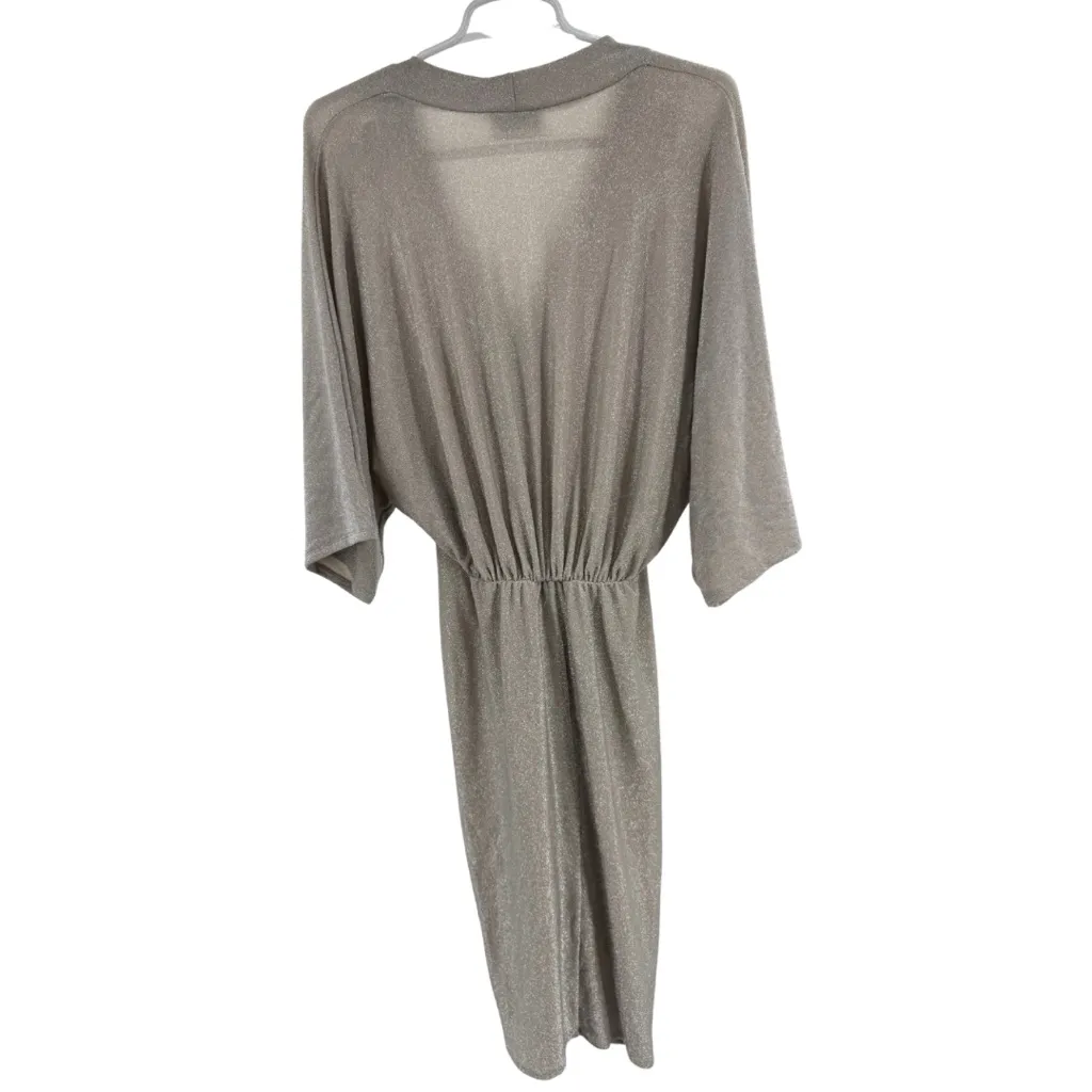 Vici Shimmering Silver Champagne midi deep V- neck slit Dress S NYE party event - Image 2