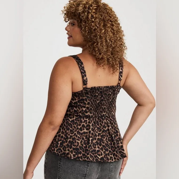Torrid Sweetheart Cami On the Prowl Leopard Chocolate Top Tank Sleeveless Peplum Brown Size 3X - Image 2