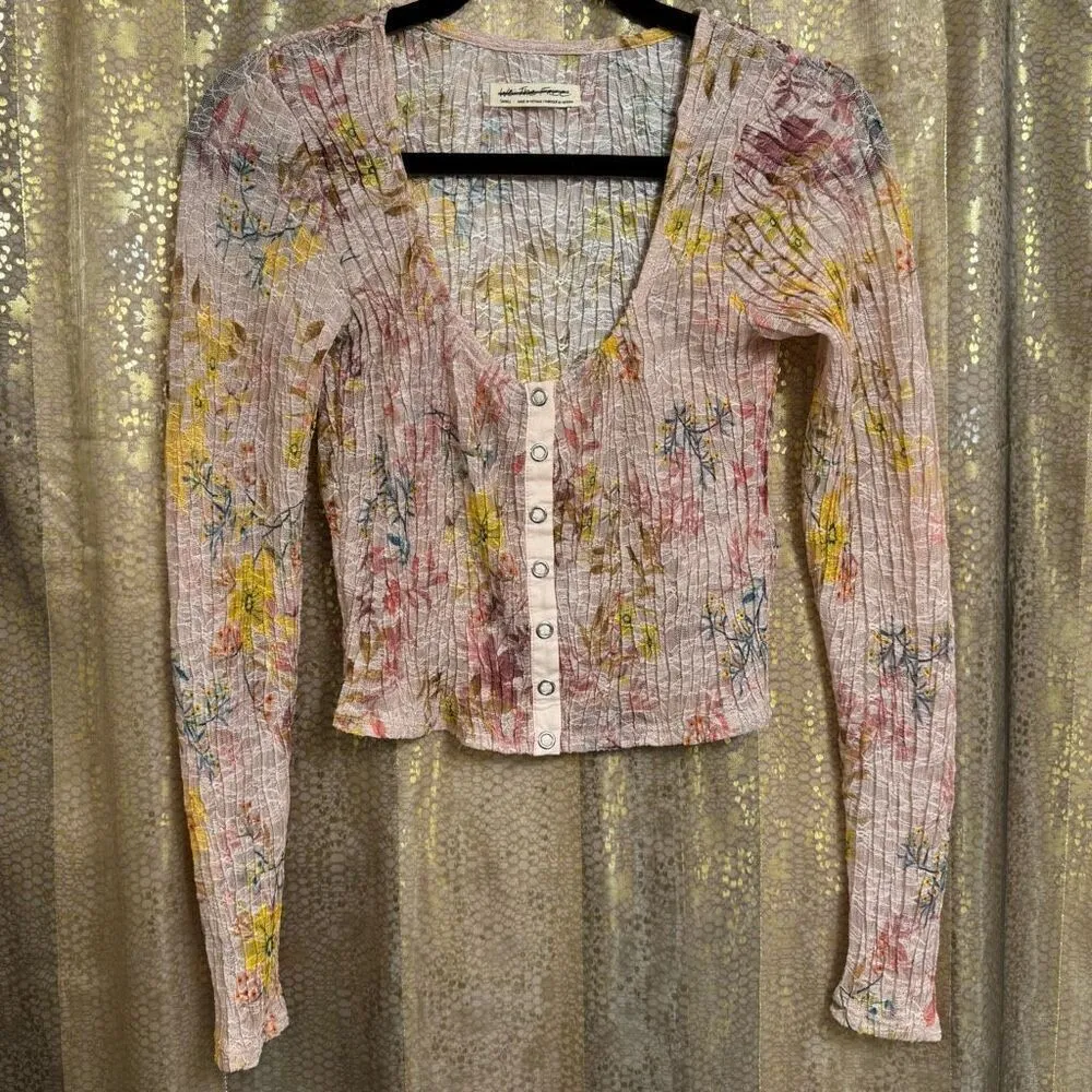 Free People Angelina Light Pink Sheer Lace Floral Top Small - Image 2