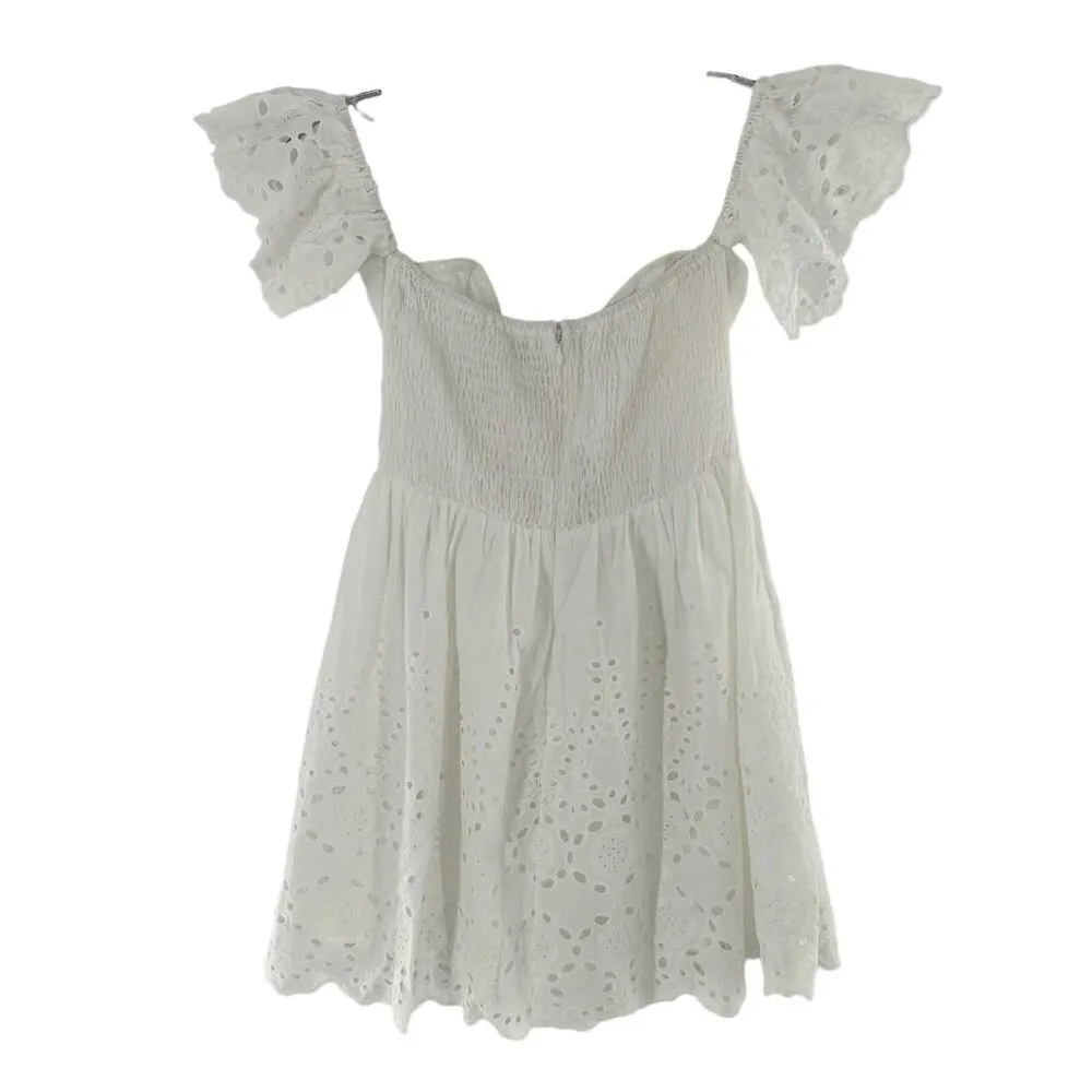 NEW/NWT Here Comes the Sun White Cotton Eyelet Off-Shoulder Mini Dress Size XS - Image 7