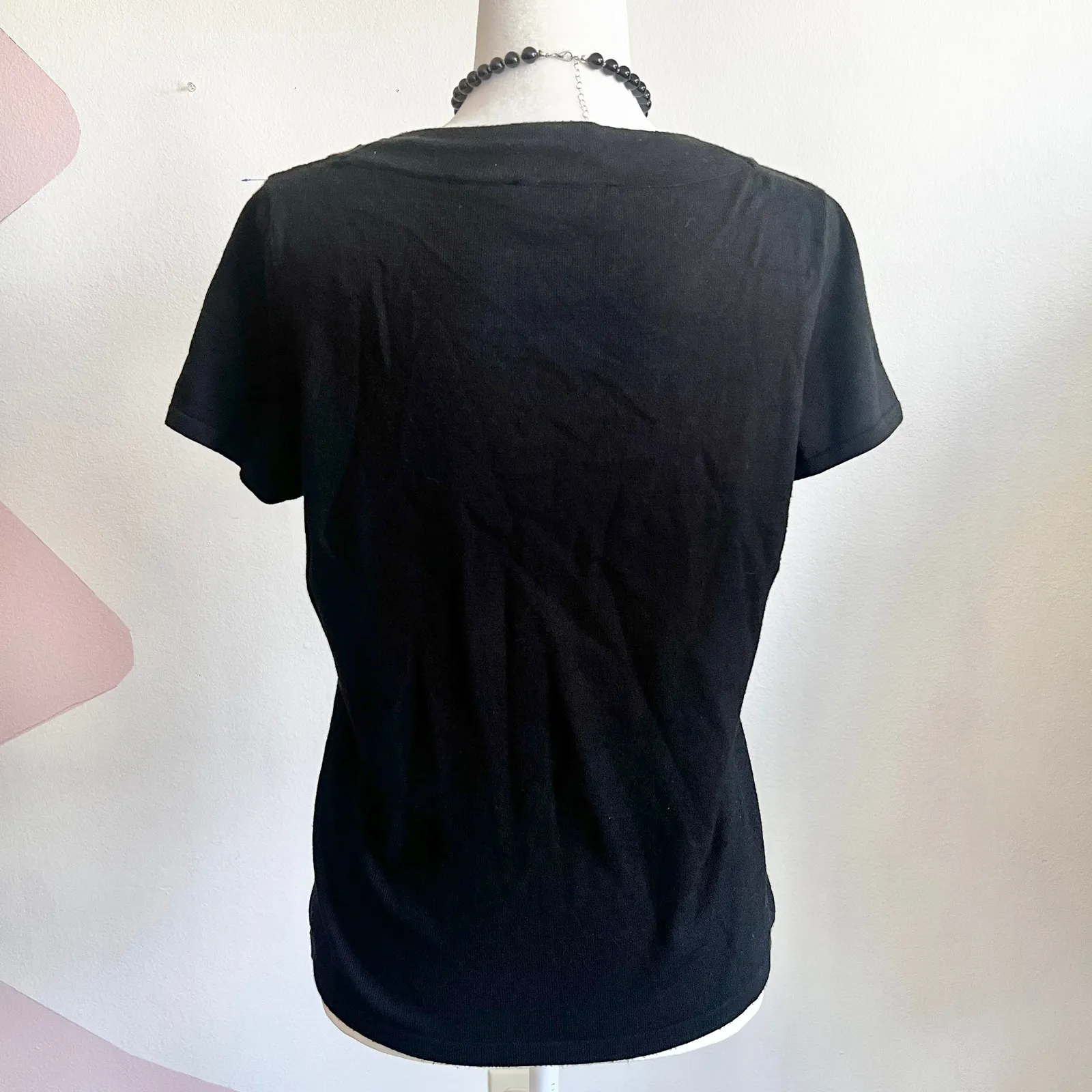 Black Beaded Neckline Top, Y2K, Boho, Glam, Vintage, Retro,‎ Elegant, Medium - Image 3