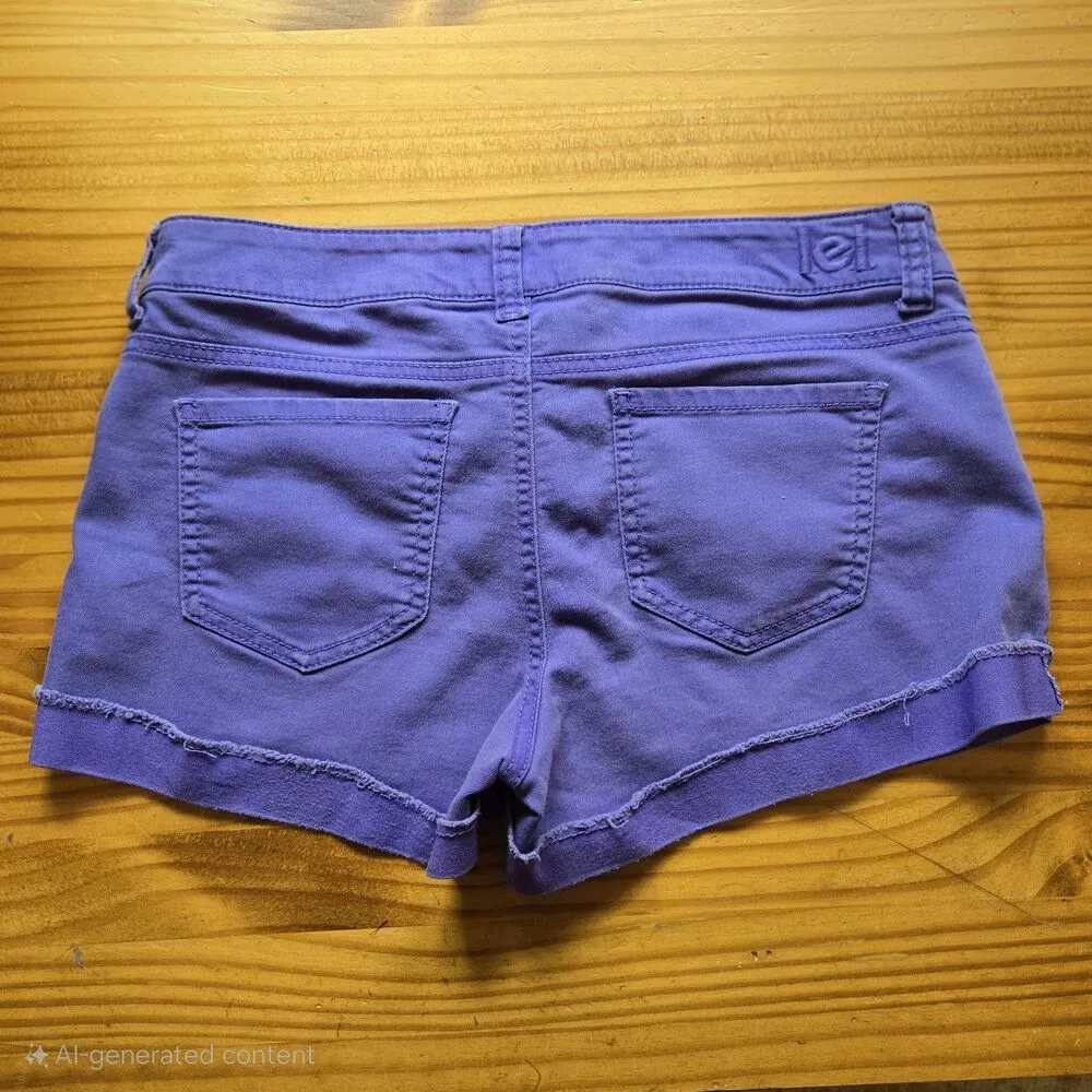 LEI Ashley Low Rise Shorts Purple Denim Distressed Cuffed Hem Juniors Size 9 - Image 5