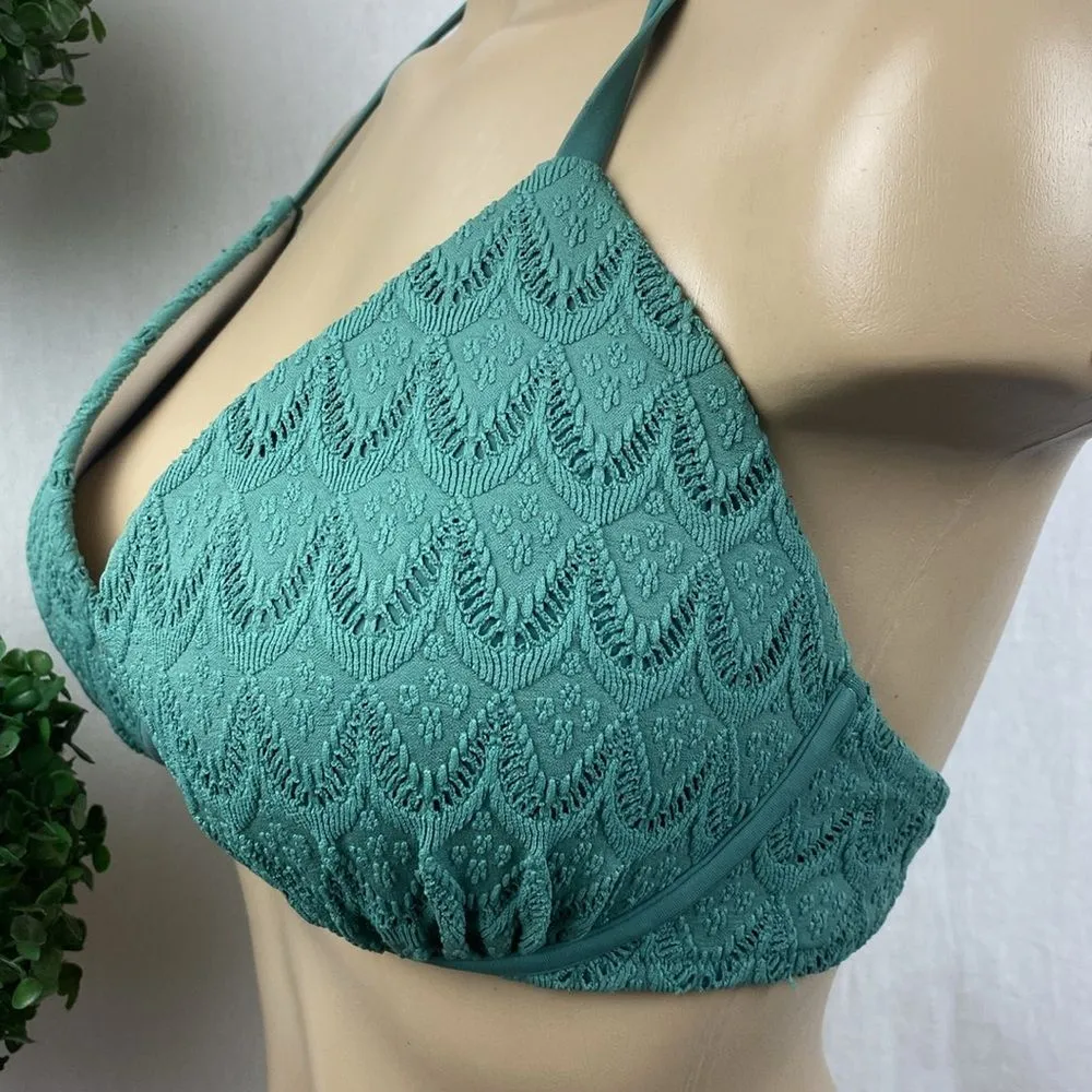 Shade & Shore Olive Green Crochet Underwire Contour Bikini Bathing Suit Top 36D - Image 3