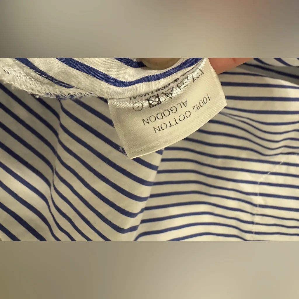 VILAGALLO Telma Blue Shirt Striped Button Up Mesh Sparkle Detail Size 40 US MED - Image 8