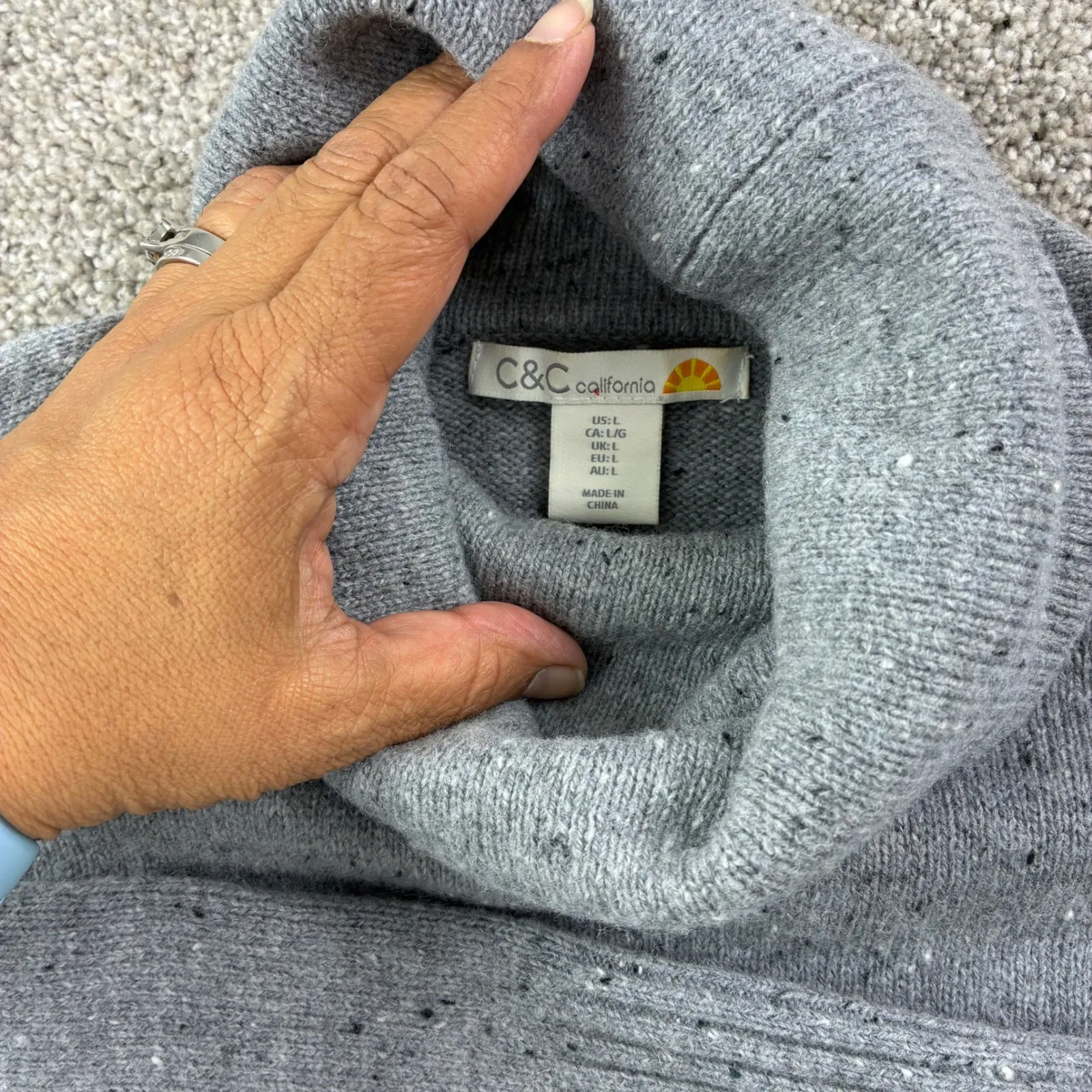 C&C California Womens Large Wool Gray Knit Turtleneck Sweater Casual‎ Stretch - Image 3