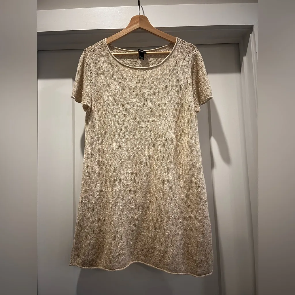 Eileen Fisher 100% Linen Tan Knit Short Sleeve Beach Cover-up Dress Size Large - Image 15