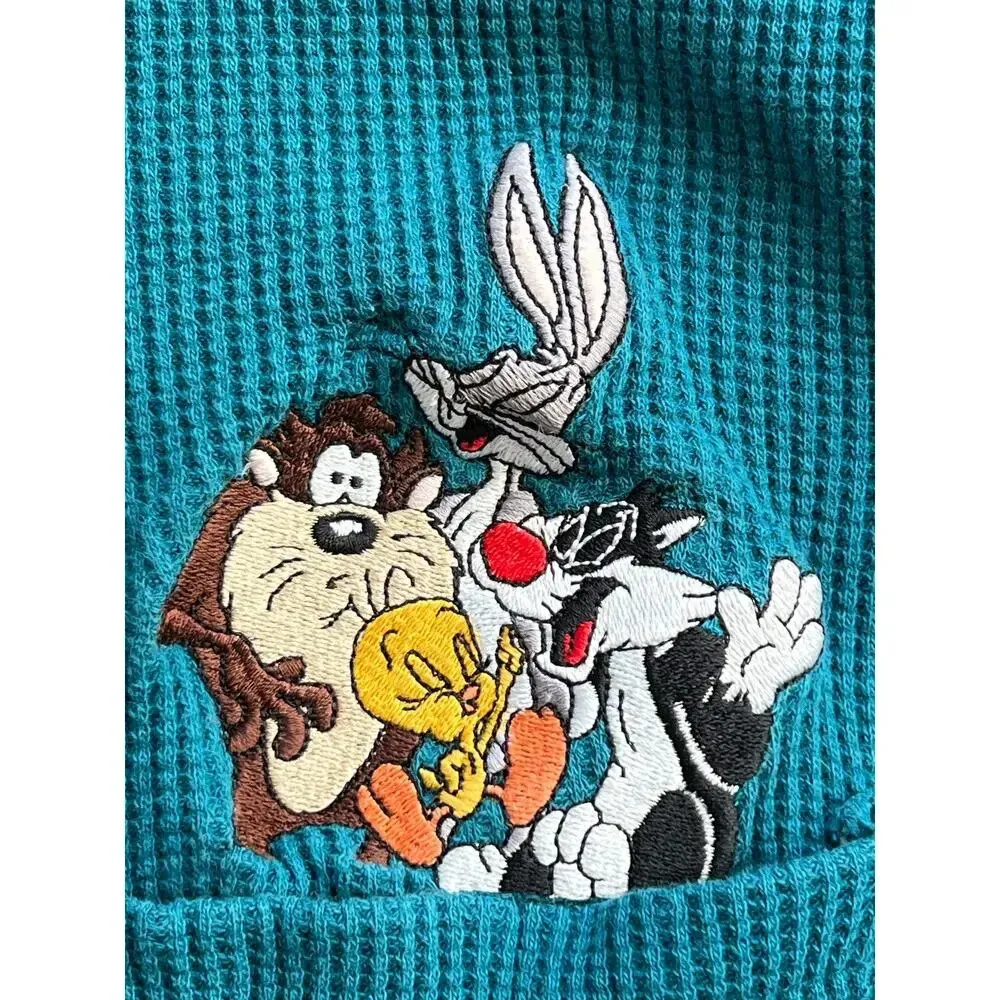 Vintage 90s looney tunes teal waffle knit shirt - Image 7