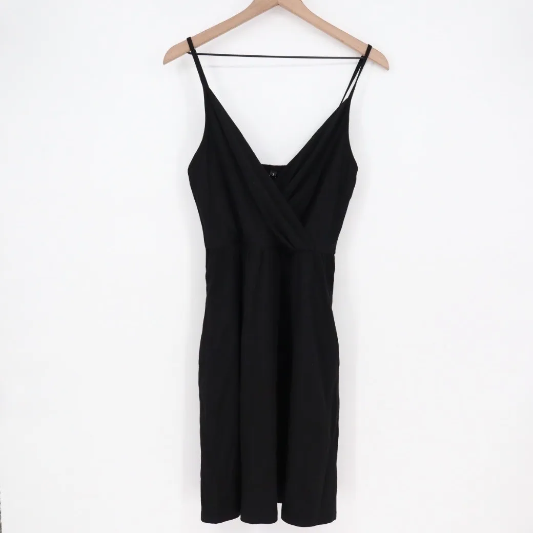 Newshows Black V Neck Spaghetti Strap Wrap Midi Dress Size S - Image 2