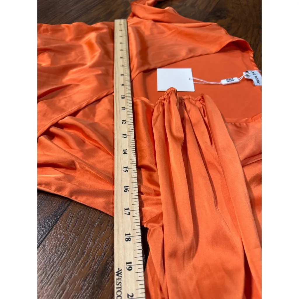 NEW PUBLIC DESIRE Vibrant Orange Satin Wrap Party Chic Dress Ruched Long Sleeves Size 4 - Image 10