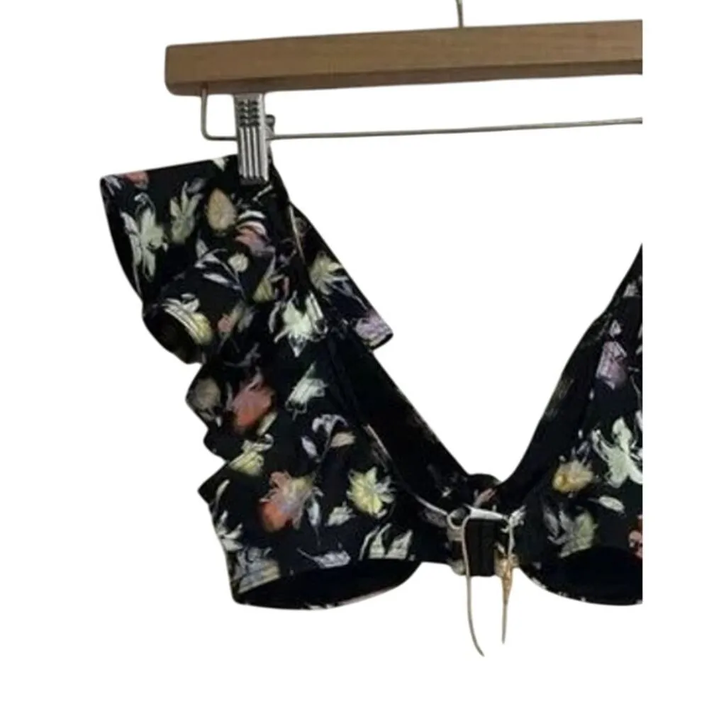 NWT Tanya Taylor Orelia Lily Haze Flutter Sleeves Bikini Top M Multicolor Black - Image 4