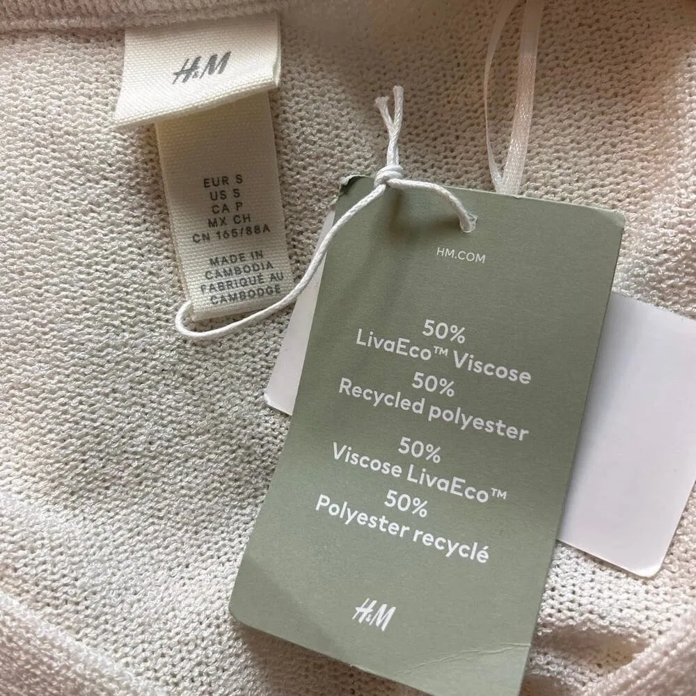 H&M NWT Cream White Short Sleeve Knit Collar Polo V-Neck Shirt Knee Dress Size S - Image 6