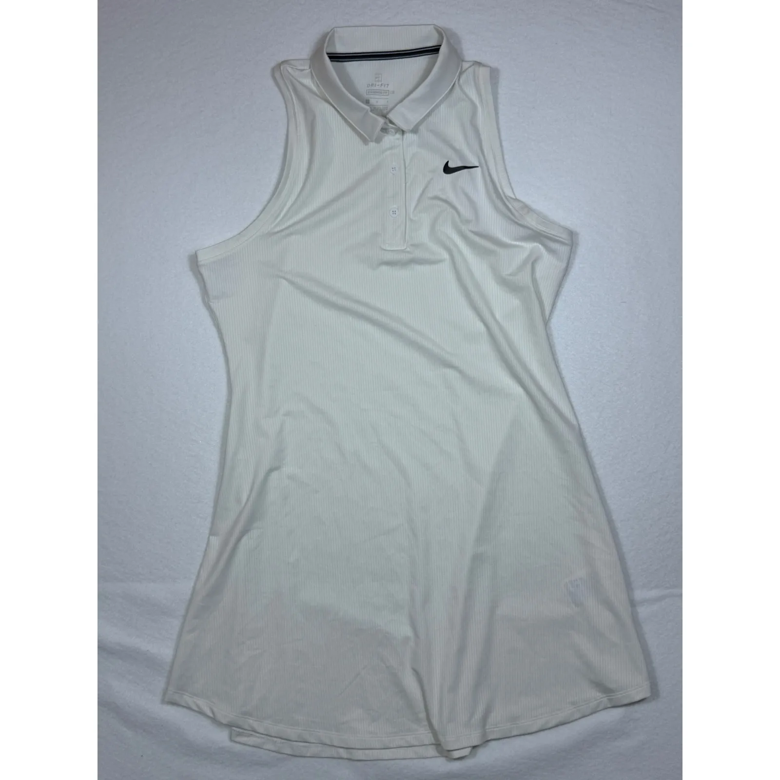 Nike women's court victory Dri Fit White Sleeveless Polo Tennis Golf Dress LG - Image 2