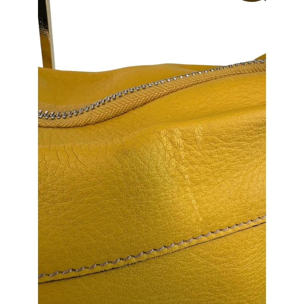 B. Makowsky Leather Shoulder Bag Purse Yellow Pebbled Quiet Luxury Leopard Lined - Image 3