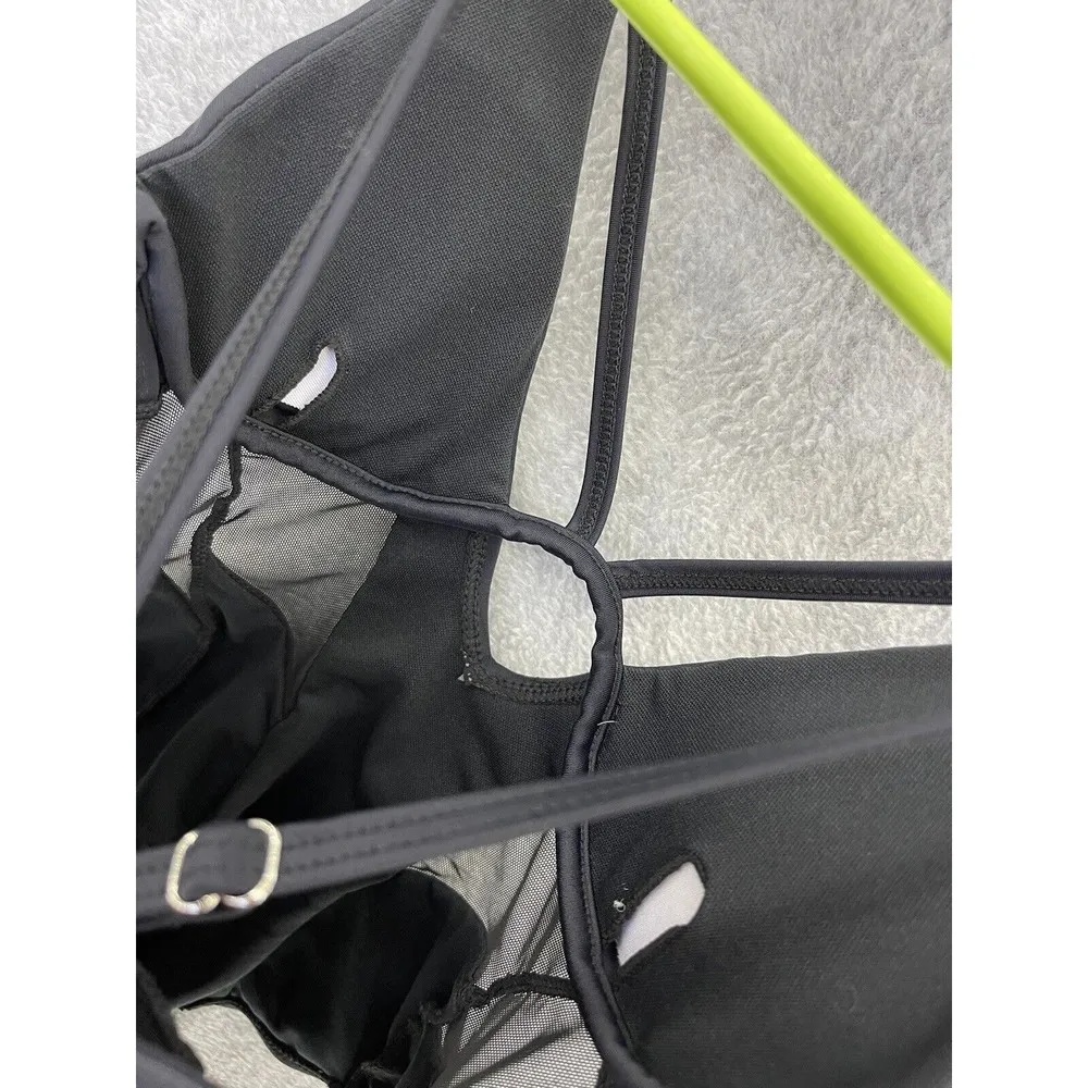 Matte Collections Women's Swimsuit Solid Black Mesh Sides Padded Small Keyhole - Image 4