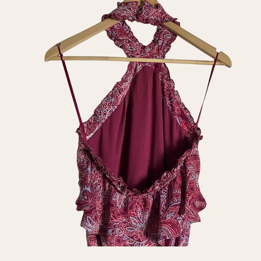 Parker Strawberry Oswego Floral Paisley Halter Ruffle Flounce Mini Dress Size S - Image 10