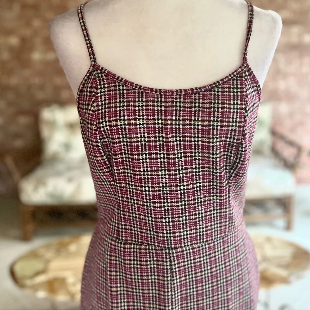 Wild Fable Jumpsuit Cropped Purple Plaid Tweed Knit Sleeveless L (jrs) Preppy - Image 4