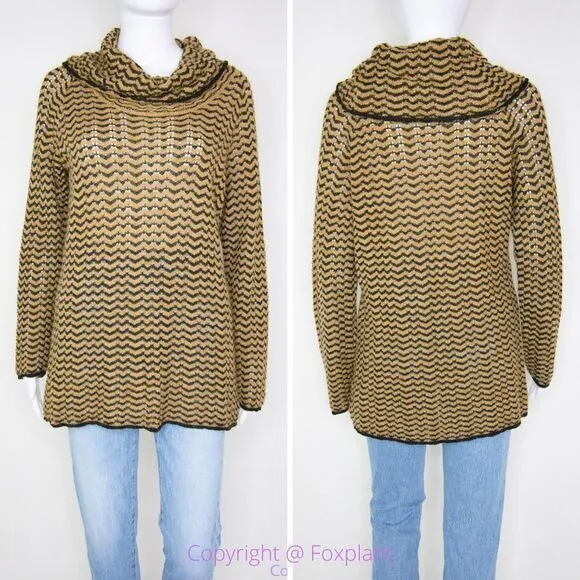 Jones New York cowl neck‎ pointelle crochet wavy grain brown sweater, L - Image 2