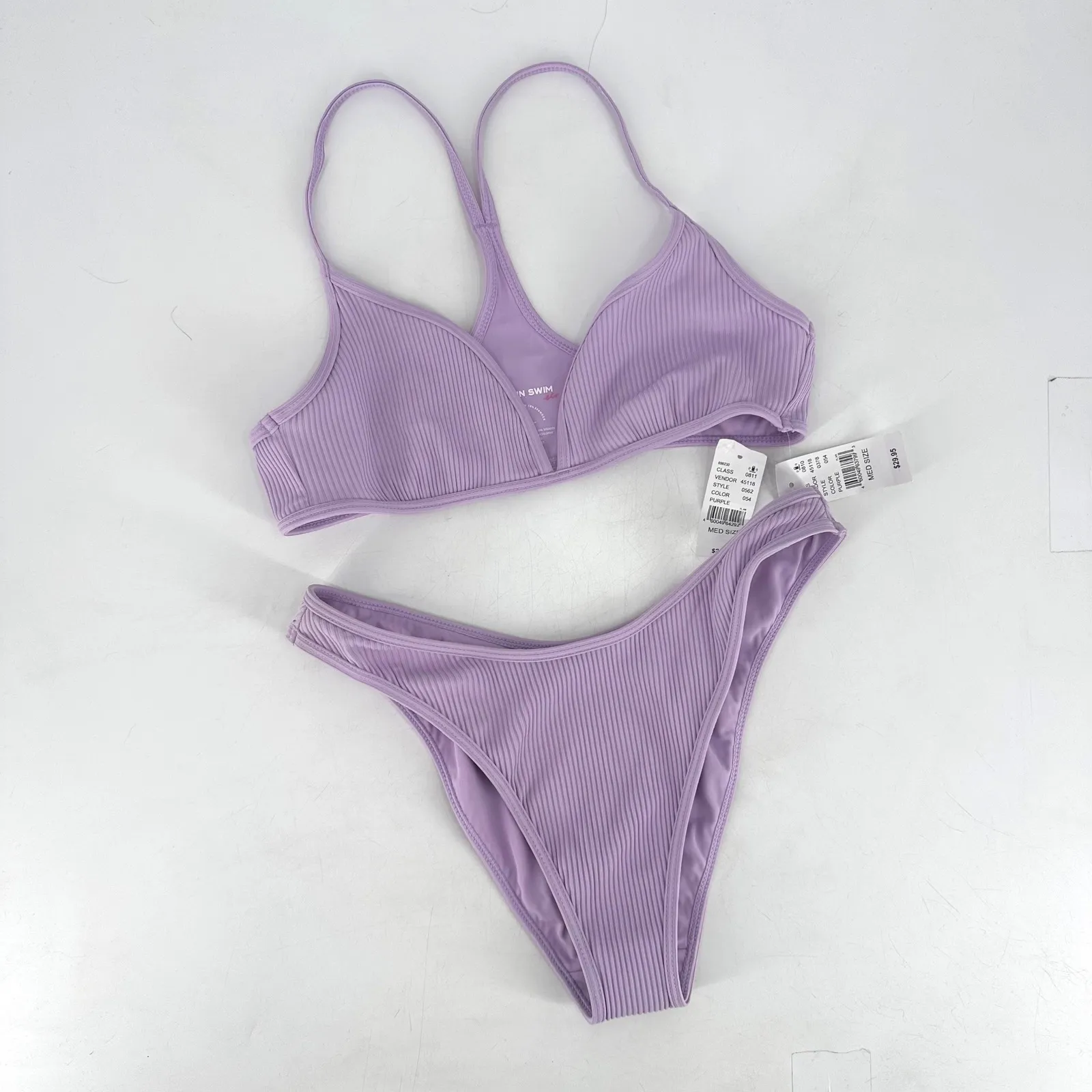 NWT PacSun Ribbed Triangle Bikini Set Purple Medium Racerback Lavender - Image 2