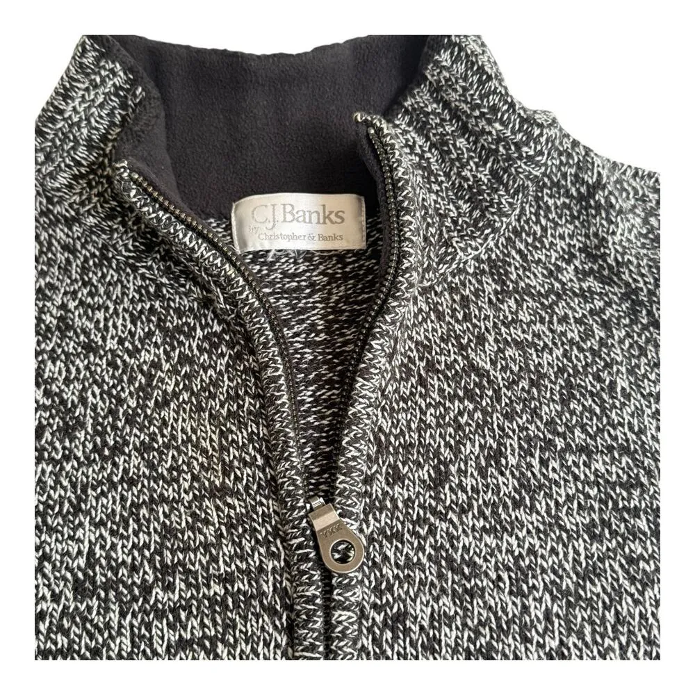 Christopher Bangs Full Zip Cozy Knit SWEATER Women's MED Top Gray Black Pockets - Image 3