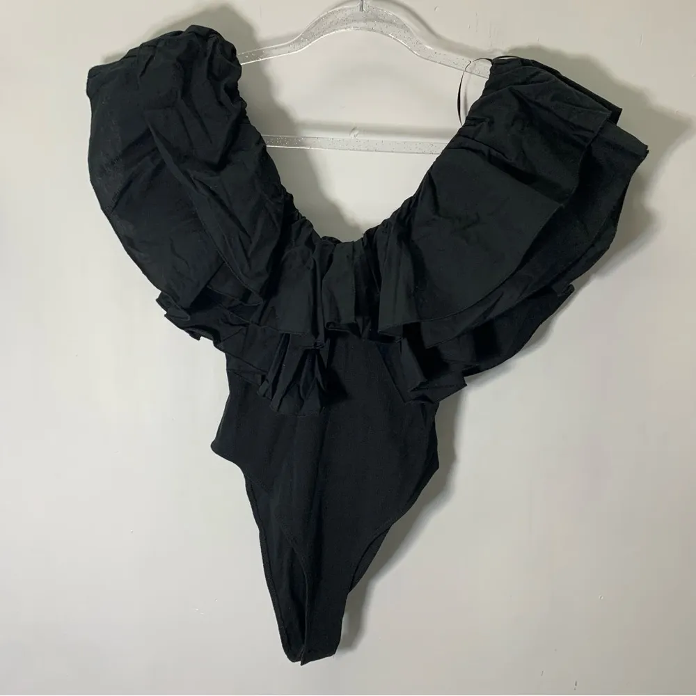ZARA BODYSUIT WITH FRILLS SZ M NWT black - Image 4