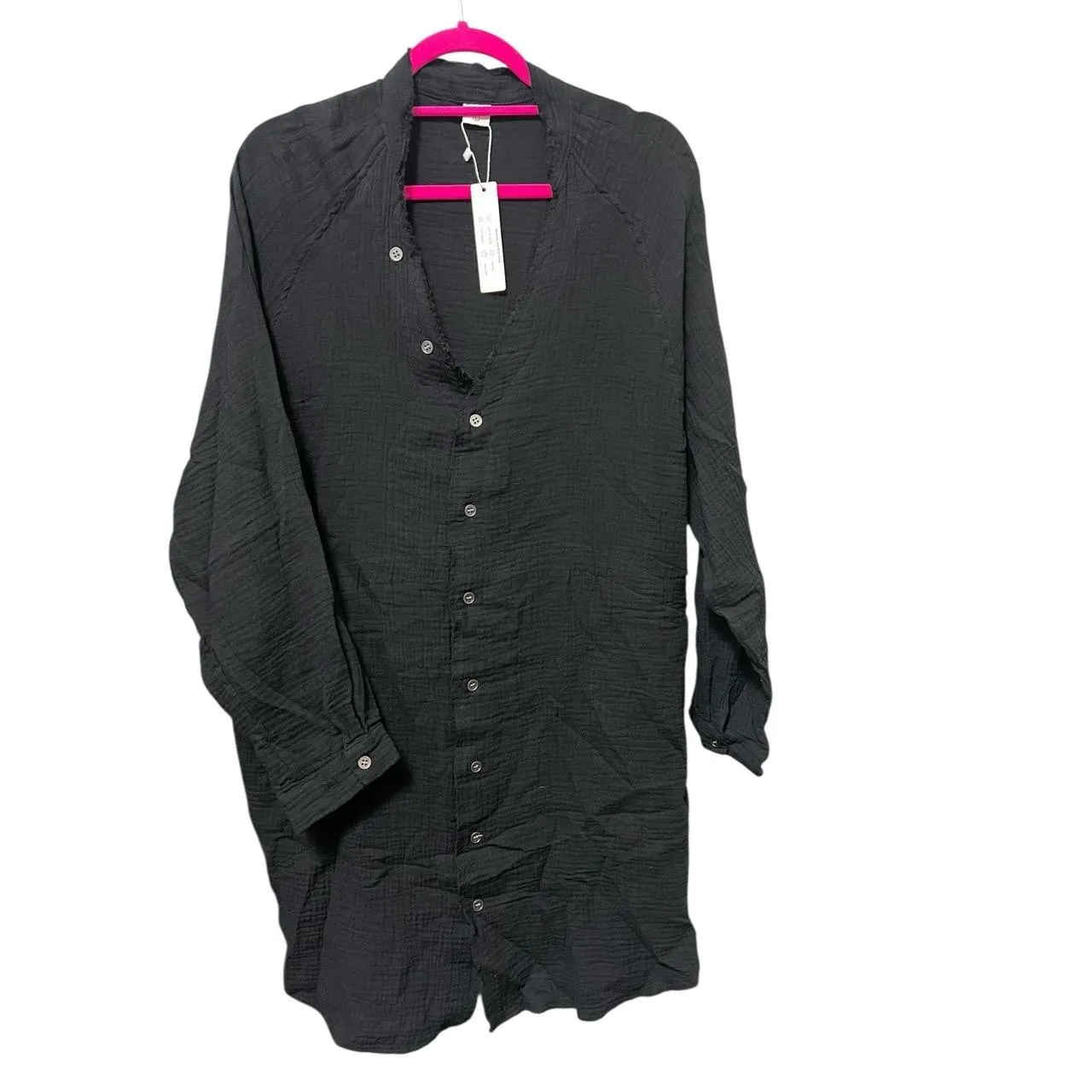 iGENJUN Tunic Smock Shirt Dress Womens Large Black Boho V - Image 2