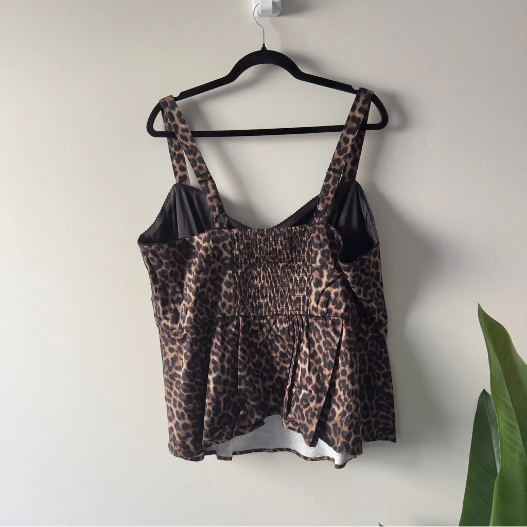 Torrid Sweetheart Cami On the Prowl Leopard Chocolate Top Tank Sleeveless Peplum Brown Size 3X - Image 5