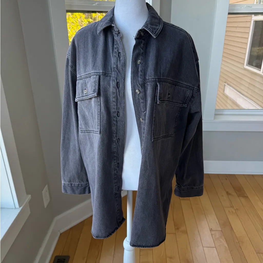 Universal Thread Gray Denim Oversized Shacket Chore Jacket Utility Coat Sz Small - Image 5