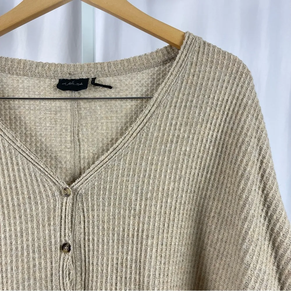 Urban Outfitters Out From Under Medium Waffle Knit Oatmeal Boxy V Neck Sweater - Image 5
