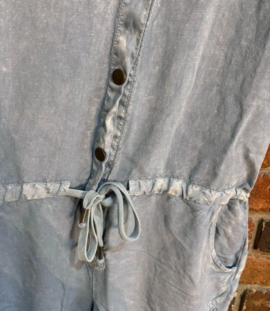 YFB womens Kaia snap buttons cargo pockets drawstring jogger jumpsuit blue small - Image 3