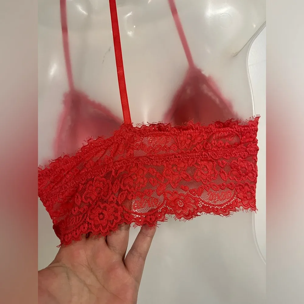 Aerie  Eyelash Styled Lace Padded Red Racerback Bralette Size Small Petite - Image 9