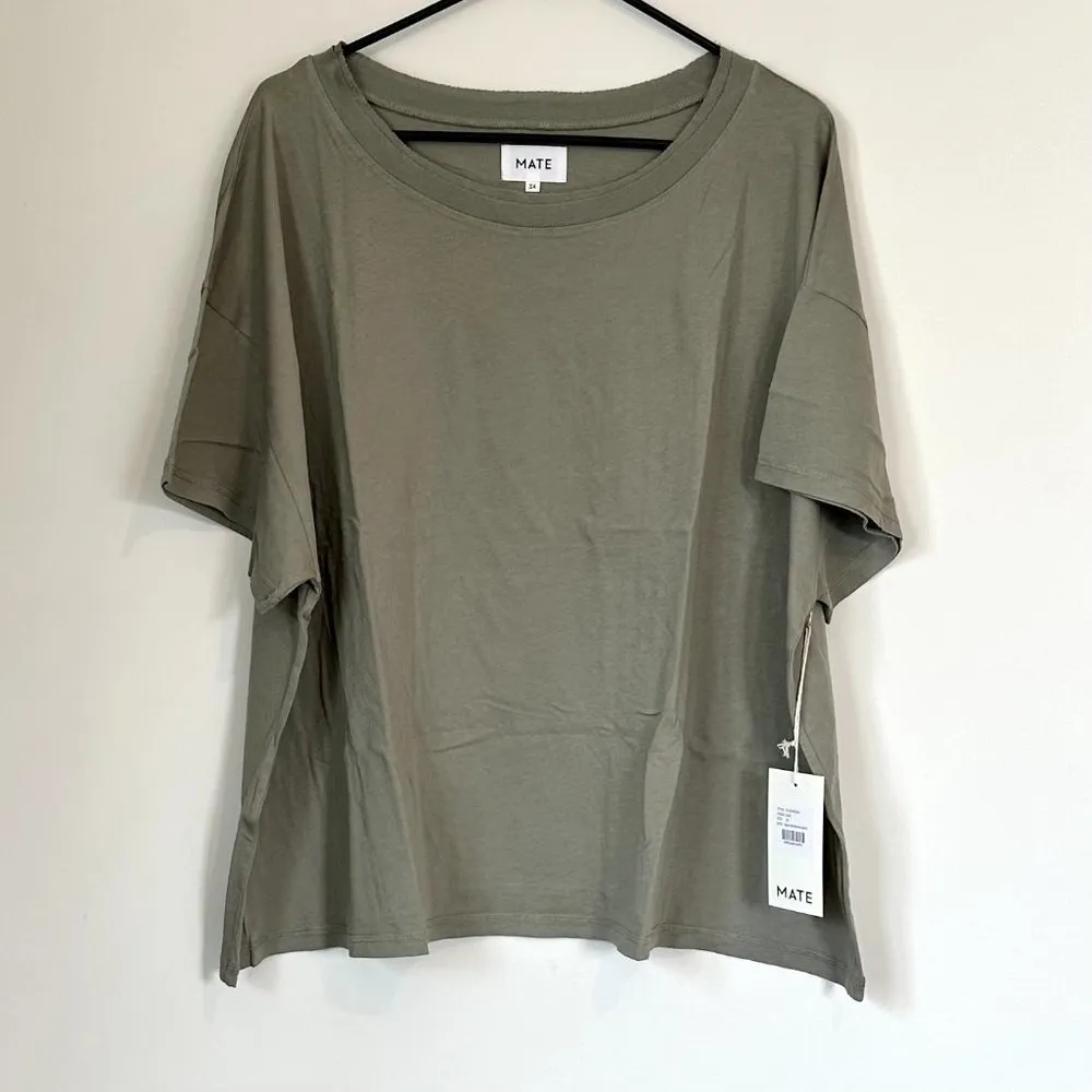 NWT MATE the Label Sage Organic Cotton Raw Neck Boxy Tee - Size 3X - Image 2