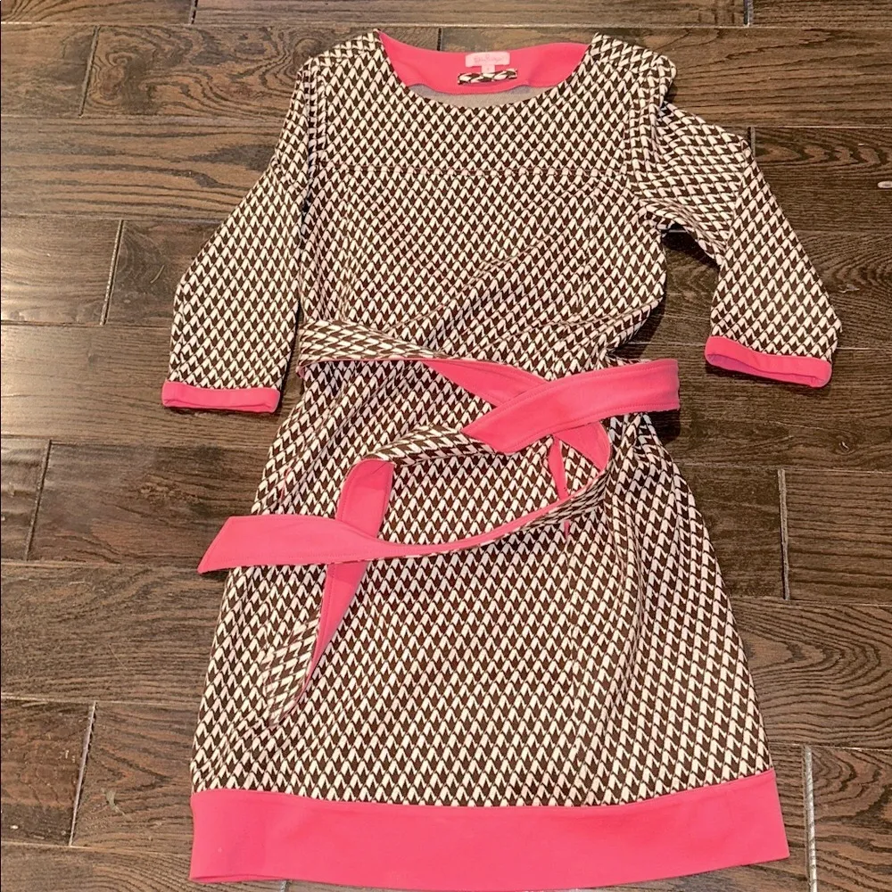 Lilly Pulitzer Pink and Brown knit Dress size small with reversible belt - Image 2