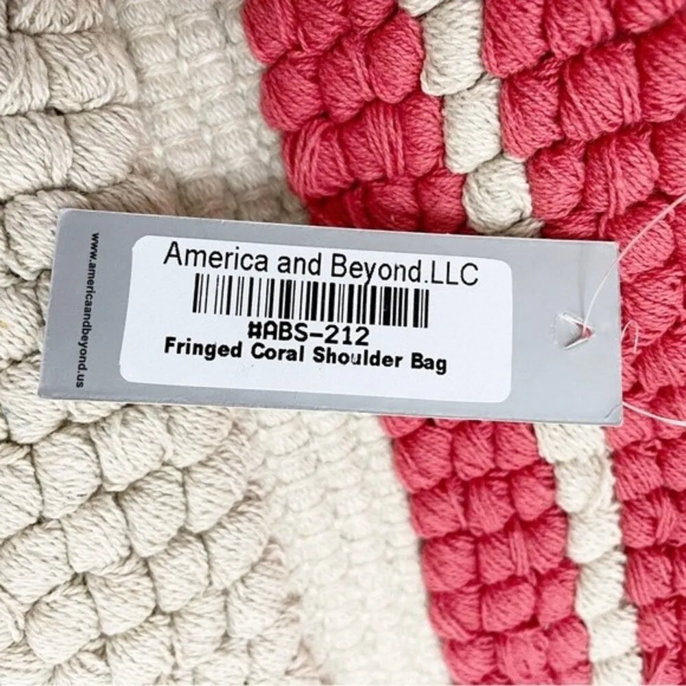 NWT America & Beyond Fringed Coral Shoulder Bag Boho Coastal Cowgirl Zip Tote Pink - Image 7